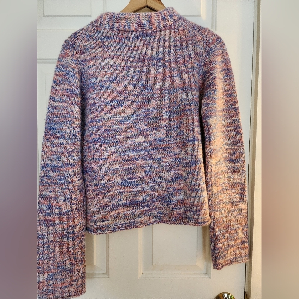 French Connection Double Breasted Mock Neck Sweater Blue Pink Spring Wool Angora - Picture 3 of 11